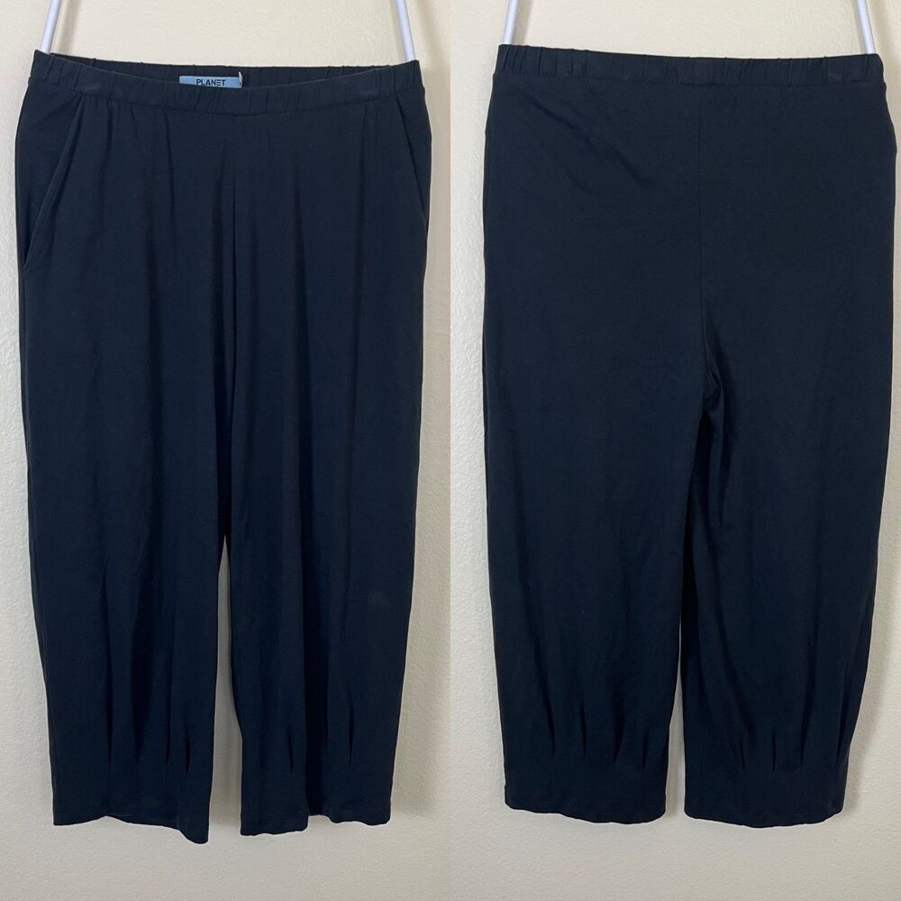 PLANET by Lauren G Women Size 3 Black Pleat Pima Cotton Barrel Jersey Knit Pant